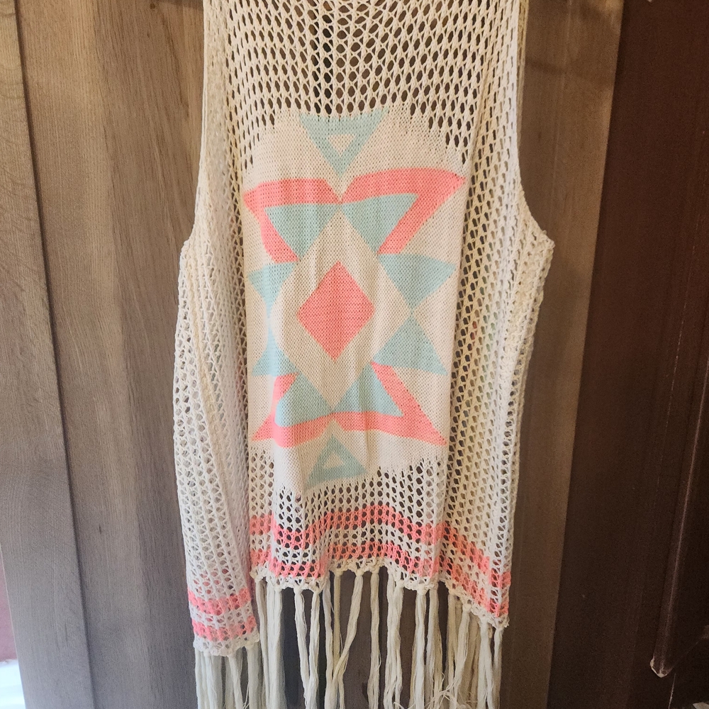 Boho Fringe Knit Sweater Vest - Cream, Pink, Blue
